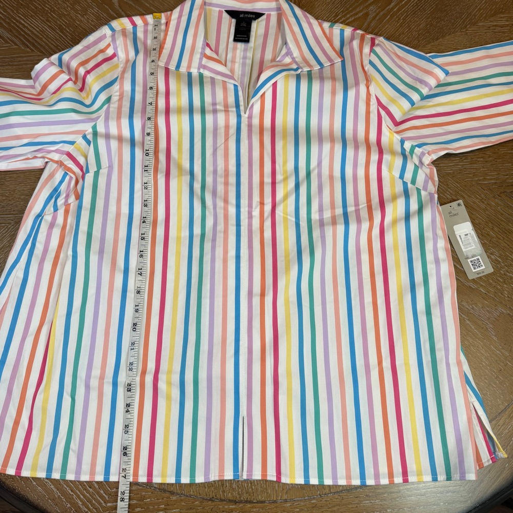 Ali Miles NWT Collared Striped Shirt Pastel Size Large - Picture 9 of 10